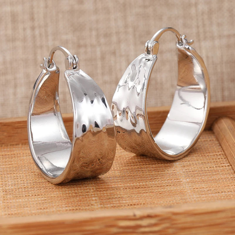 Silver plated hammered hoop earrings for women by HSF Marketplace