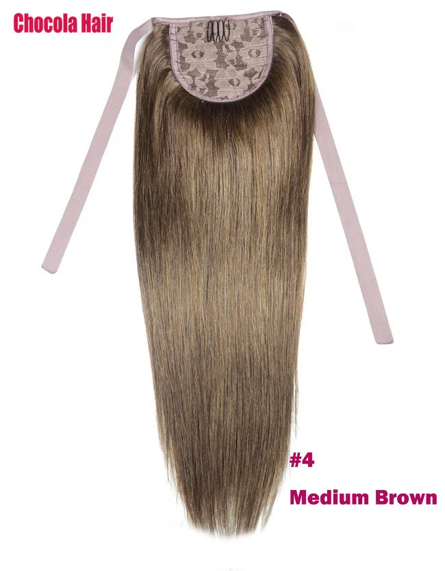Chocola 16–18 inch Brazilian Remy human hair ribbon ponytail clip-in, straight 60g extension