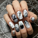 24-piece HSF Marketplace Halloween spider web press-on false nails, glossy red square gothic acrylic tips