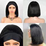 Short bob straight headband wig, Peruvian Remy human hair, machine-made scarf wig in a natural style