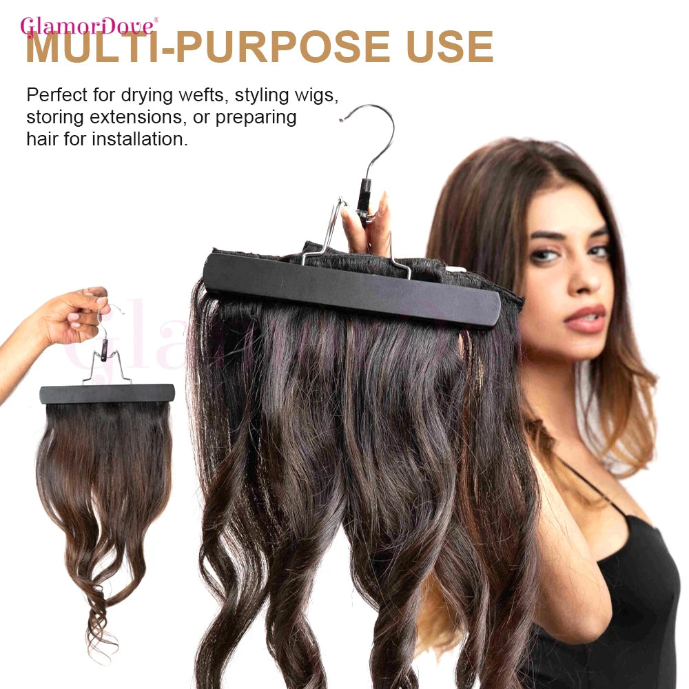 GlamorDove 4PCS Wooden Hair Extension Hanger – Double Side Weft Holder for Hair Extensions, Wig and Hairpiece Storage Organizer