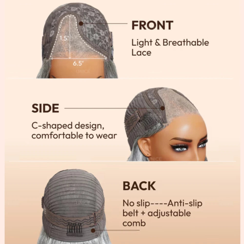 Salt and pepper wavy bob human hair wig by HSF Marketplace with natural-looking gray and dark tones