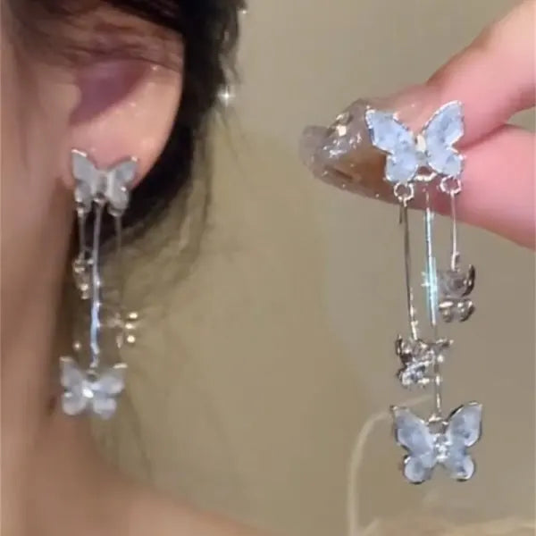 Elegant purple butterfly drop earrings with rhinestone details by HSF Marketplace
