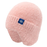 Women's candy-color faux fur knitted earflap winter hat, soft Kpop-style beanie cap by HSF Marketplace