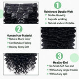 Brazilian Remy human hair deep wave clip-in extensions, 8-piece set, natural black, 10–26 inches, 120g