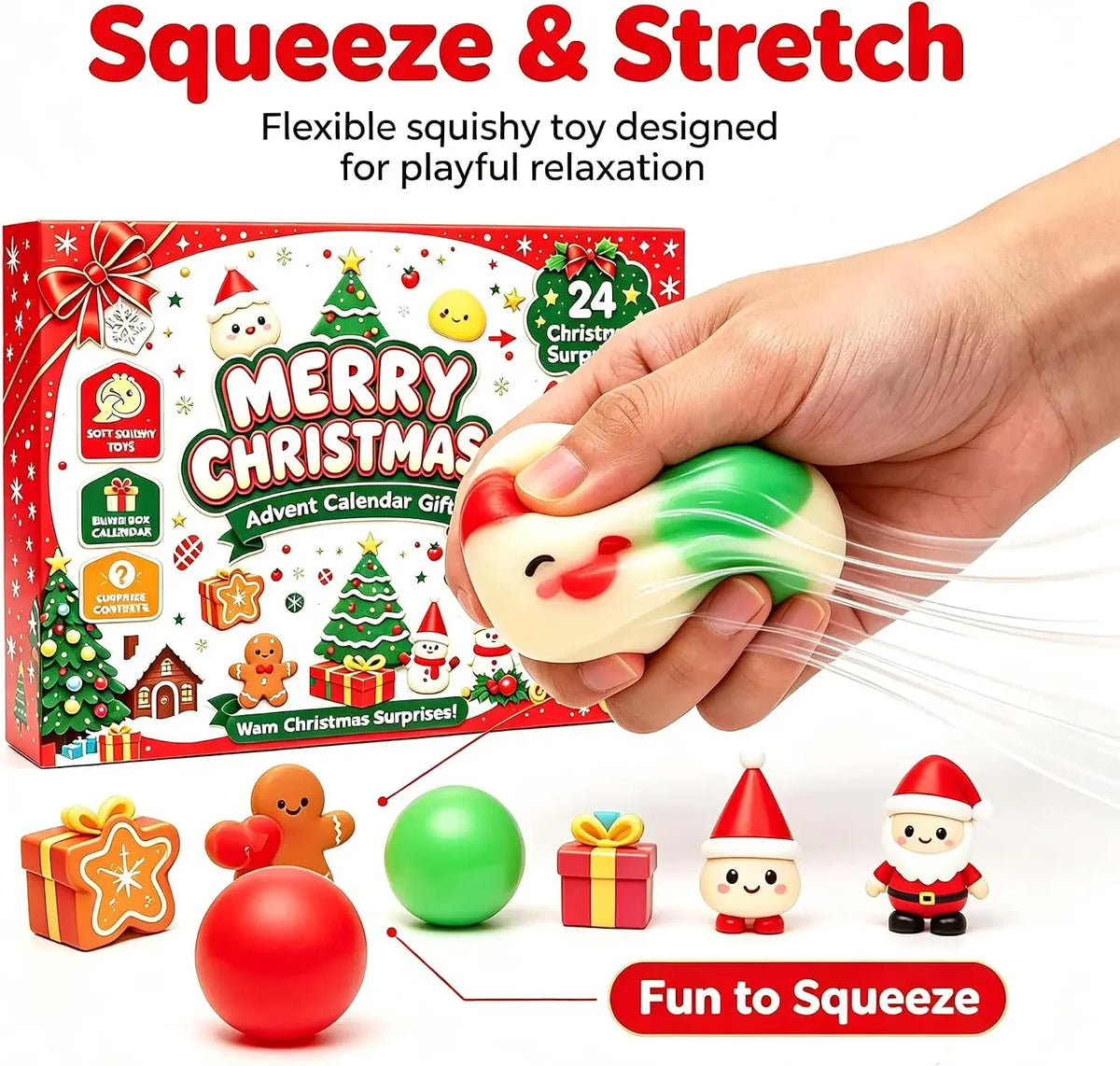 HSF Marketplace 2026 dumpling squishy advent calendar with 24 mini sensory toy figures for Christmas countdown