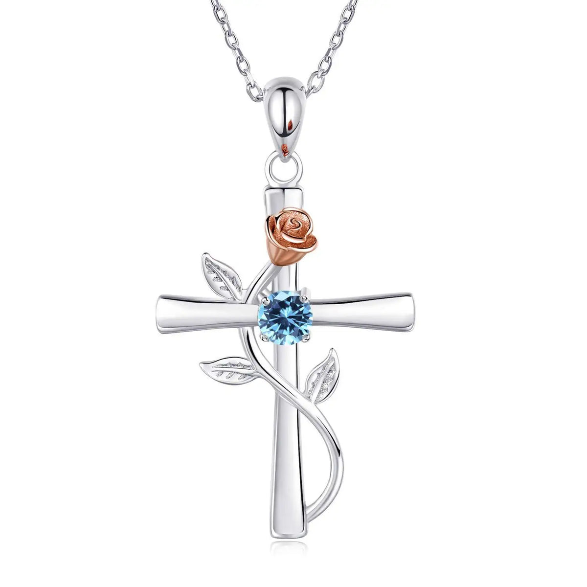 Rose cross-shaped zircon necklace for women featuring a flower cross pendant and clavicle chain, stylish DIY jewelry accessory.