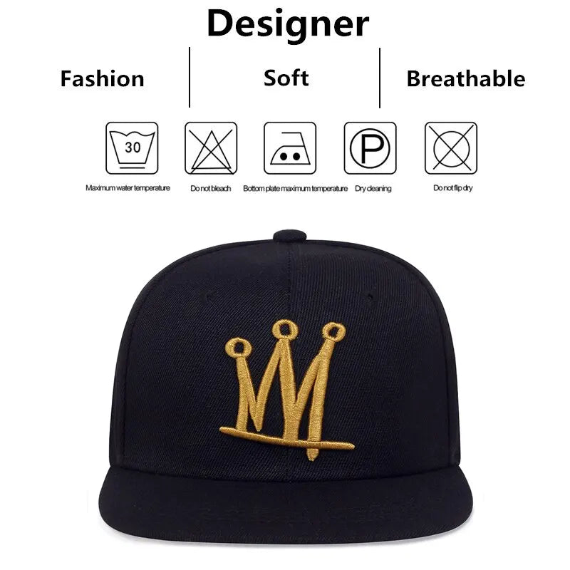 Women's hip hop baseball cap with crown embroidery, trucker mesh and snapback closure for outdoor sports leisure