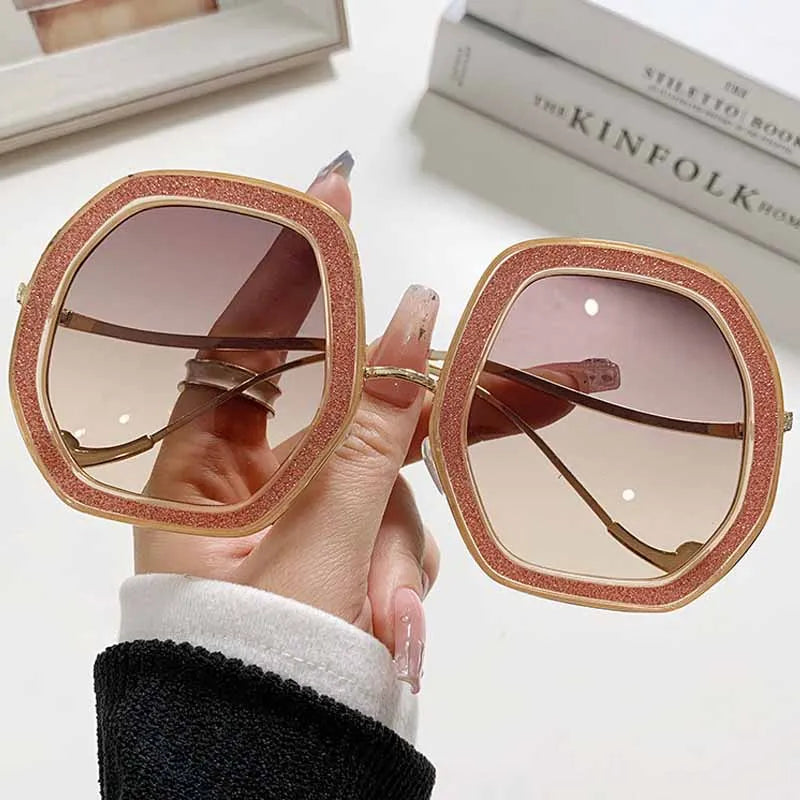 Trendy oversized oval frame women's sunglasses by HSF Marketplace, UV400 protection, stylish eyewear for summer travel and fashion.