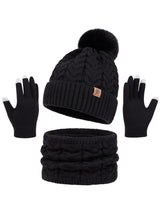 Women's warm knitted 3-piece winter set by HSF: hat, neck warmer, and gloves in a coordinated design