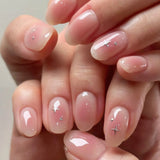 24-piece blush pink glitter diamond cat eye press-on false nails in short coffin square full-cover style
