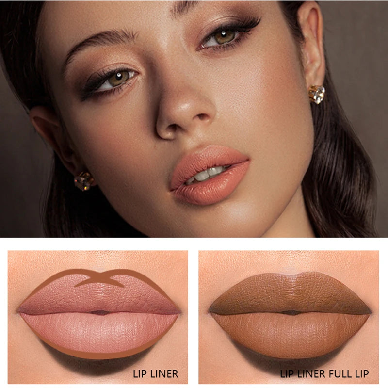 HSF Marketplace Rozza nude lipliner in 14 colors, long-lasting waterproof matte velvet finish, high pigmented lip makeup product.