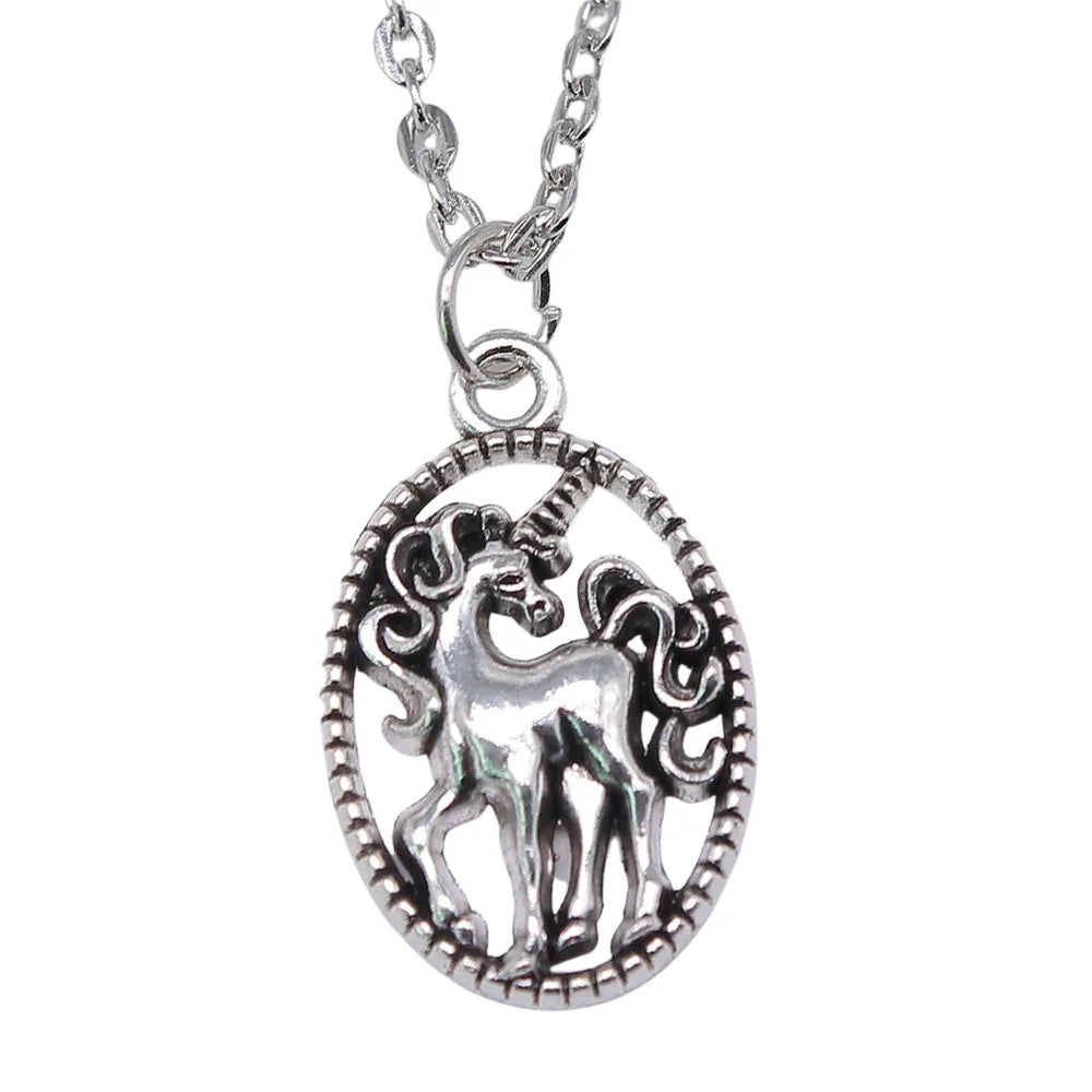 Unicorn pendant necklace in antique silver for women by HSF Marketplace