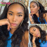 200% density 30-inch body wave human hair headband wig for Black women, machine-made, lace-free design