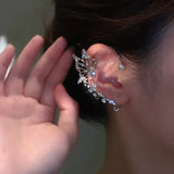 Korean elf butterfly ear cuff with sparkling zircon crystal, non-piercing clip earring for women
