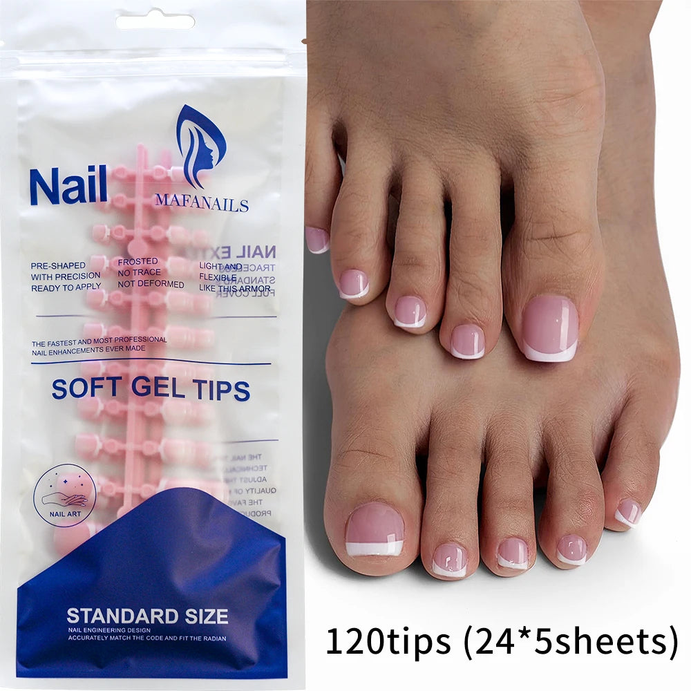 HSF Marketplace pink French tip square press-on toenails, short glossy false toenail set, 120 pieces