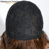 Short body wave bob human hair wig with bangs, ombre color, loose waves, natural Remy Brazilian hair, 100% human hair wig
