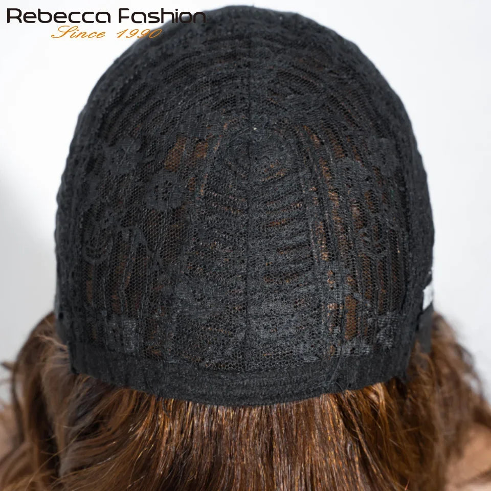 Short body wave bob human hair wig with bangs, ombre color, loose waves, natural Remy Brazilian hair, 100% human hair wig