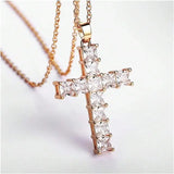 Gold multi-color crystal Jesus cross pendant necklace for women, stylish jewelry for parties and leisure occasions.