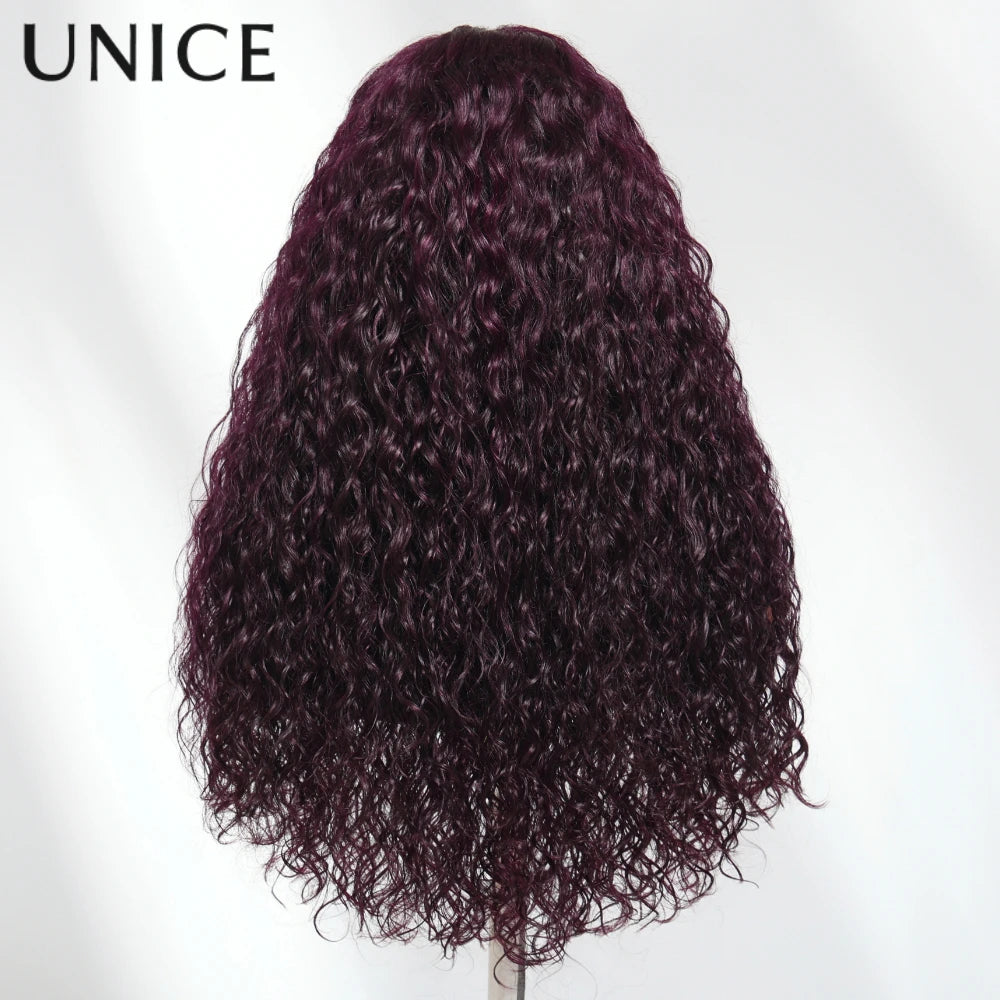 Black cherry water wave human hair wig with glueless design by HSF Marketplace