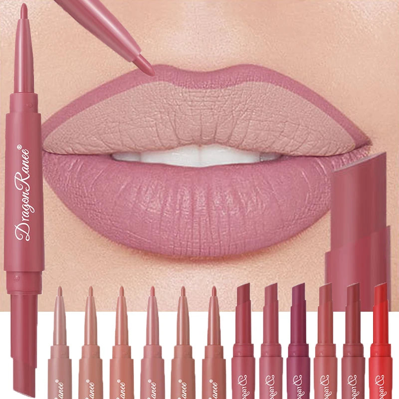 Double-ended waterproof nude matte lip liner and rose red lipstick by HSF Marketplace, featuring moisturizing, long-lasting makeup.