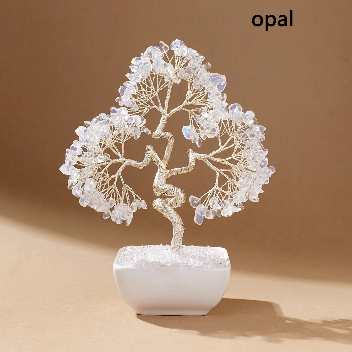 1pc Natural Crystal Tree with Chakra Stones: Money Tree on White Ceramic Bowl, Copper Wire Design for Feng Shui & Yoga Home Deco