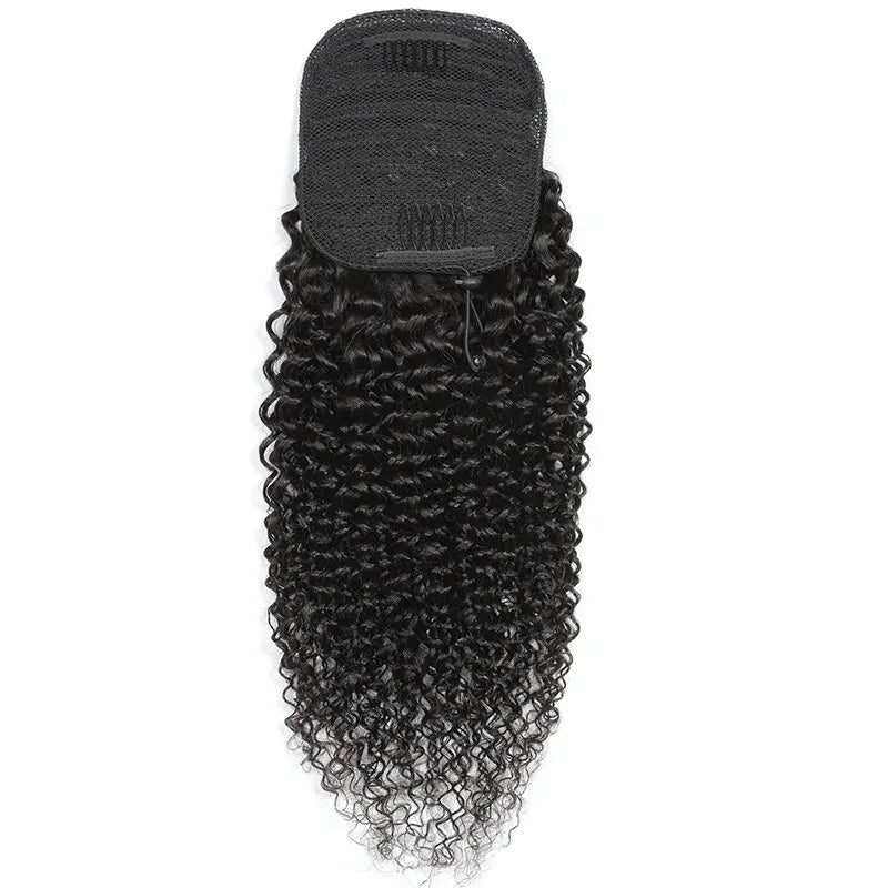 HSF Marketplace kinky curly Brazilian virgin Remy human hair drawstring ponytail extension in brown curls