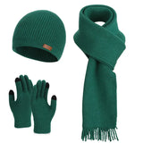 Women's warm woolen hat, scarf and gloves winter set in coordinated colors