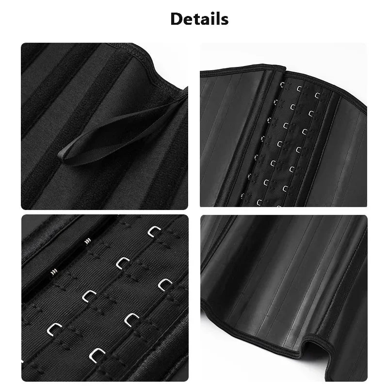 Red latex waist trainer corset body shaper with 25 steel bones and slimming belly support