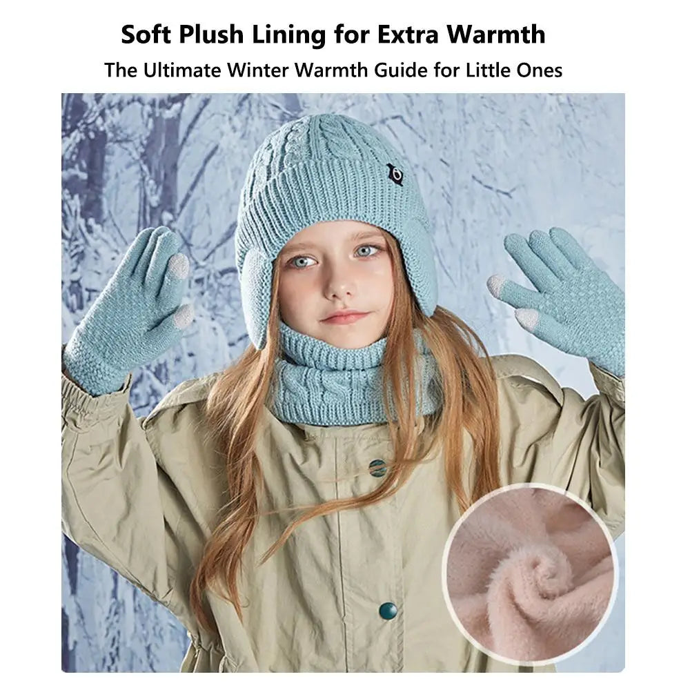Children's warm fleece-lined hat, scarf, and gloves set by HSF Marketplace, winter accessories in soft knit fabric