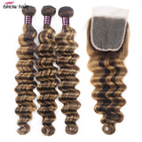 Ishow Highlight Loose Deep Wave Bundles With Closure 4x4 Lace Closure With Bundles 100% Remy Human Hair Extensions For Women