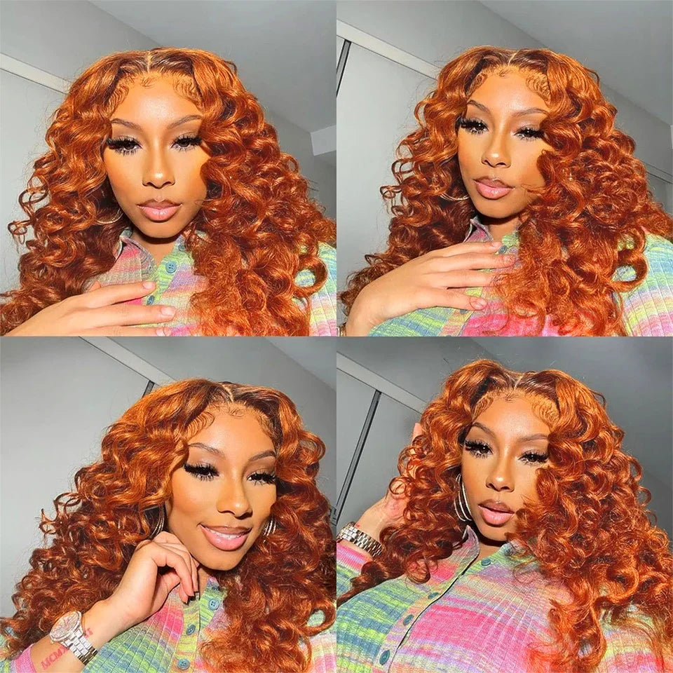 #350 Ginger Orange Loose Wave Human Hair Bundles Wholesale Bundles With Closure Frontal HD Lace Brazilian Deep Curly Hair Weave
