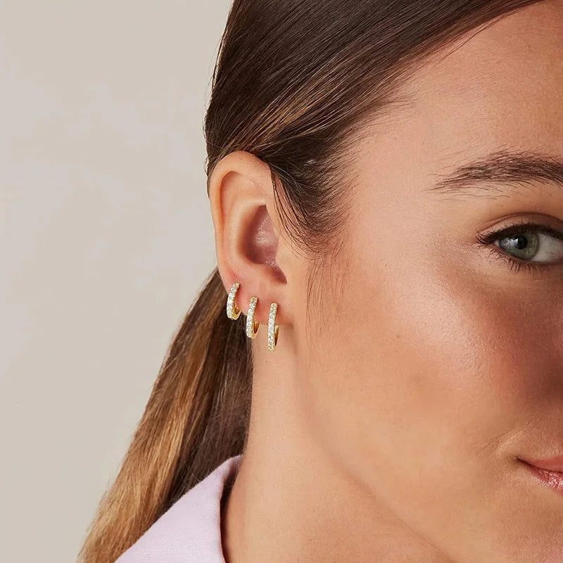 Gold plated zirconia huggie hoop earrings for women and girls by HSF Marketplace
