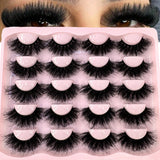 10 pairs of 25mm wispy faux mink false eyelashes with thick, dramatic volume and fluffy, long cat eye style for makeup.