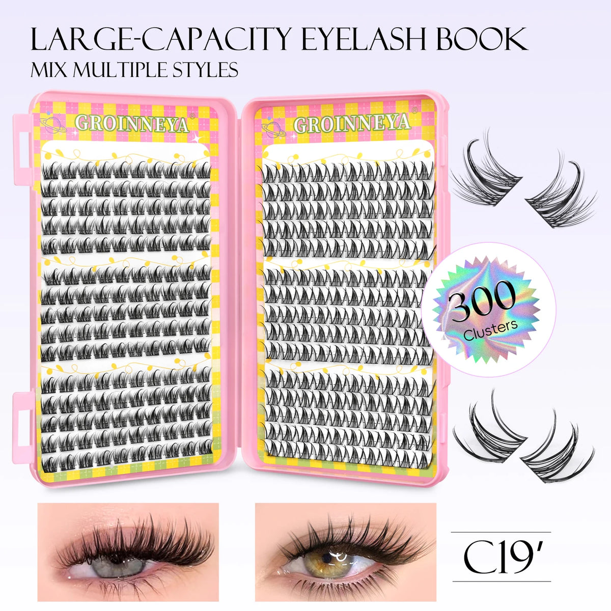 Natural eyelash clusters, 320-piece volume mixed tray of false eyelashes by HSF Marketplace