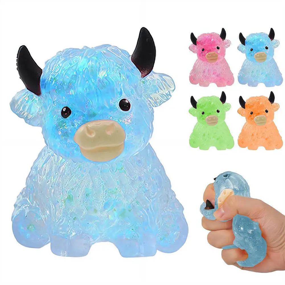 Glitter Highland Cow Squishy Toy Stress Relief Toy Anxiety Relief Fidget Toy Sensory Toy for ADHD Squeezing Stress Relief Gift