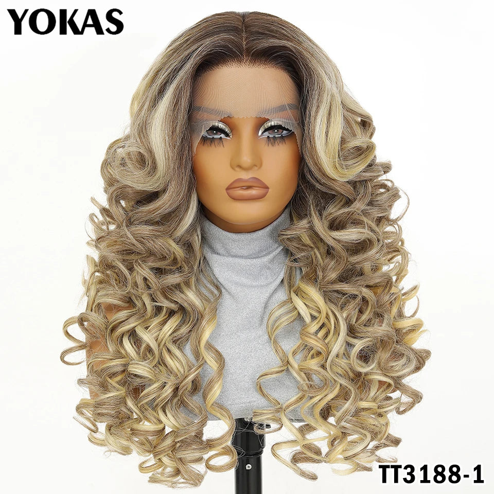 Latisha Lace Frontal Wigs 13x6 Synthetic High Temperature Fiber HD Lace Frontal Wigs 24 Inch Loose Curls Lace Wig For Afro Wome