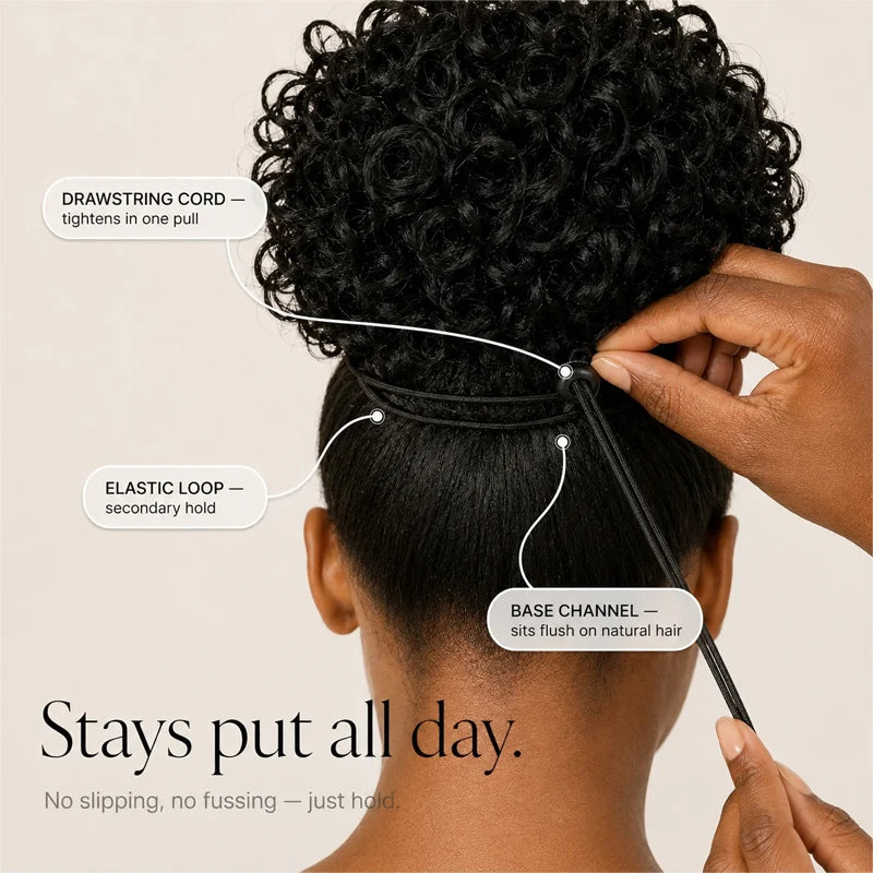 Afro kinky curly human hair chignon ponytail drawstring high bun hairpiece, 8-inch, for Black women