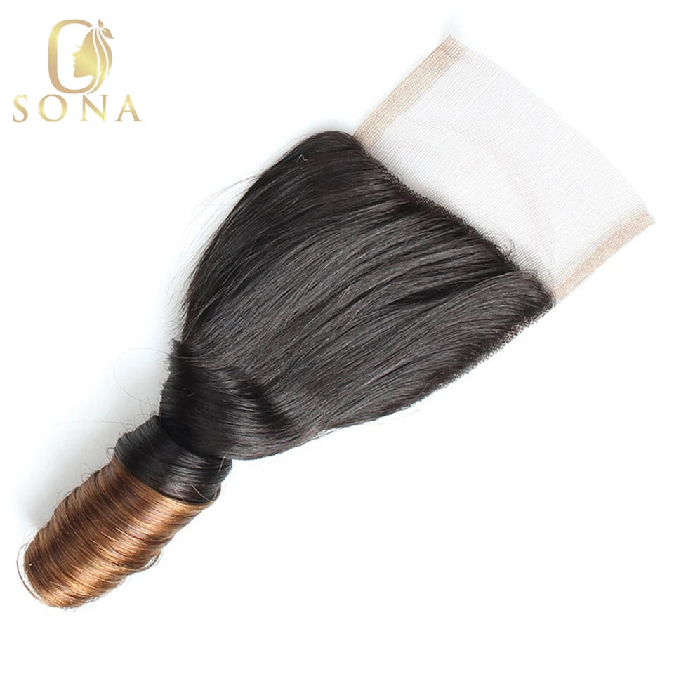 1B/27 Brown Ombre Peruvian Loose Wave Bundles With 4x4 Closure Remy Hair Extension Human Hair Bundles with Closure 1/3/4 Pcs