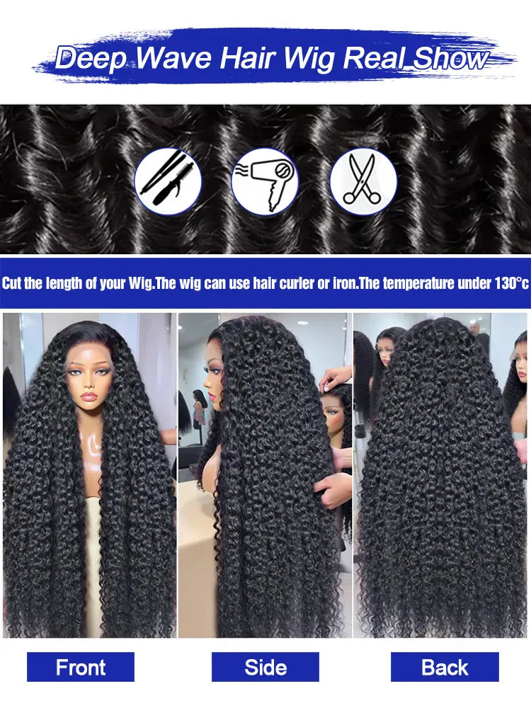 Natural Looking 300% Density Jerry Curly Human Hair Wig Pre Plucked For Black Women Luxurious 40 42 Inch Loose Deep Wave 13x6 Lace Frontal Wigs Human Hair Wet and Wavy Water Wave 13x4 Full Lace Front Human Hair Wigs Invisable