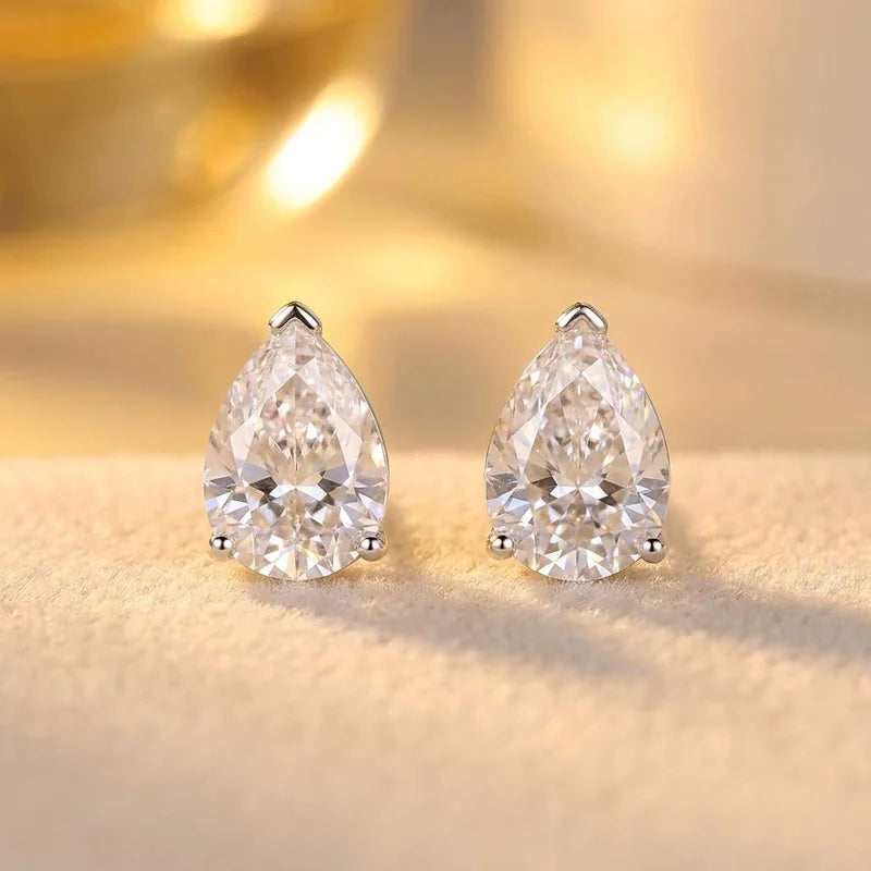 925 sterling silver water drop pear white zircon small stud earrings for women, HSF Marketplace