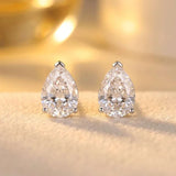 925 sterling silver water drop pear white zircon small stud earrings for women, HSF Marketplace