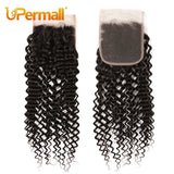 Upermall 3/4 Brazilian Remy Kinky Curly Human Hair Bundles With Closure HD Transparent 4x4 Lace Closure and Weave Extension Soft