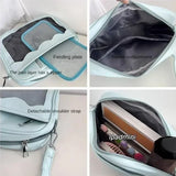 Japanese Harajuku Ita Bag for women with transparent pockets, PU material, crossbody strap, high school girl style handbag.