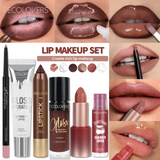 HSF Marketplace 6-piece lip makeup set with matte lip liner, lip oil, lipstick, gloss, cherry-flavored balm for rich lip looks