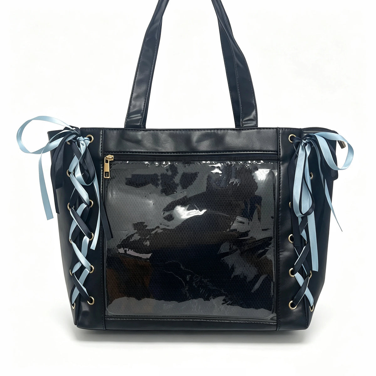Cute Japanese ribbon ita bag, aesthetic transparent tote handbag with clear display window for girls