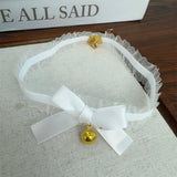 Women's gothic lace collar choker necklace with bow and small bell pendant, stylish fashion jewelry from HSF Marketplace.