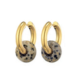 Natural stone turquoise round bead hoop earrings, 3mm thick stainless steel jewelry for women