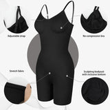 Women's tank top bodysuit shapewear with tummy control, anti-chafing shorts, waist trainer, and butt lifter shaping.