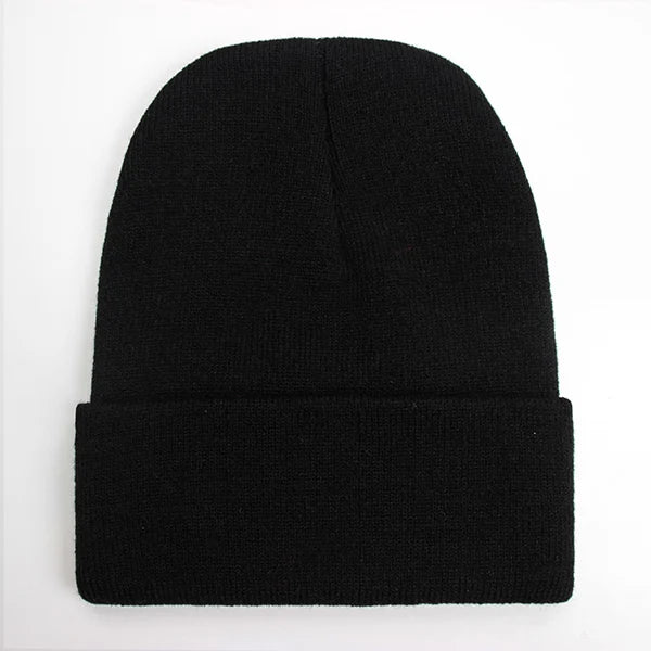 Unisex soft knitted winter beanie hat in a solid color, available in 24 color options